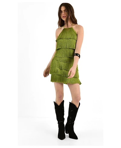 Nasty Gal Women's Fringe Halter Neck Mini Dress