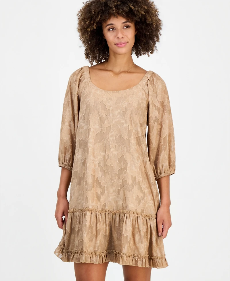 Robbie Bee Women's Floral-Burnout Scoop Neck Ruffle-Hem A-Line Dress