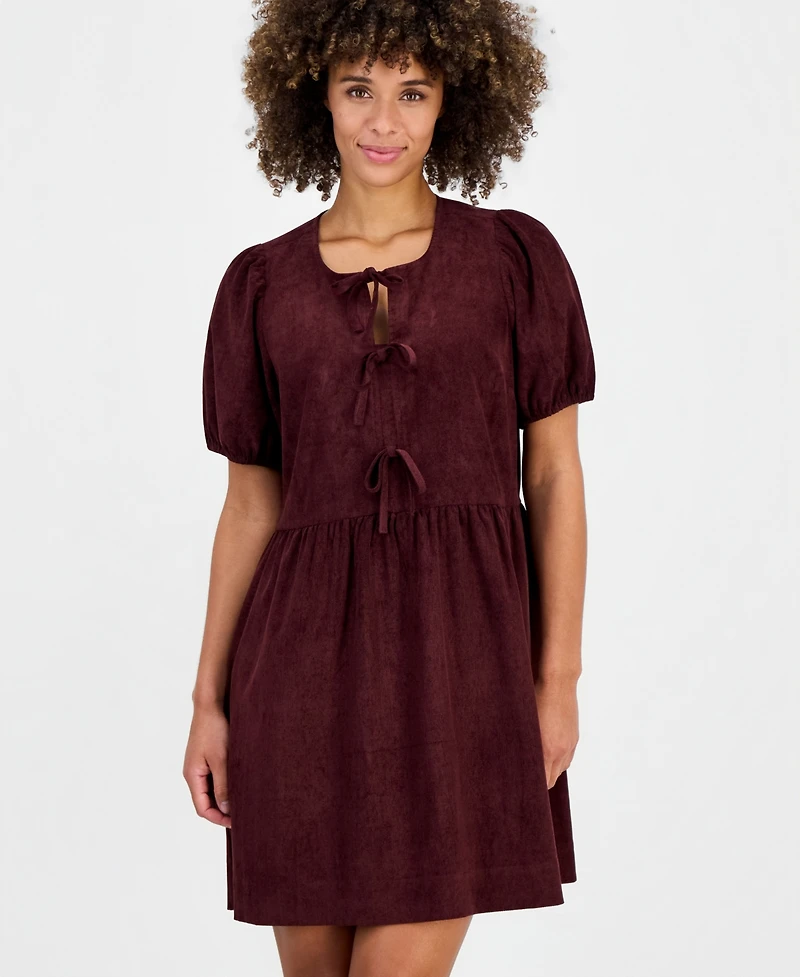 Robbie Bee Women's Bow-Front Puff-Sleeve Dress