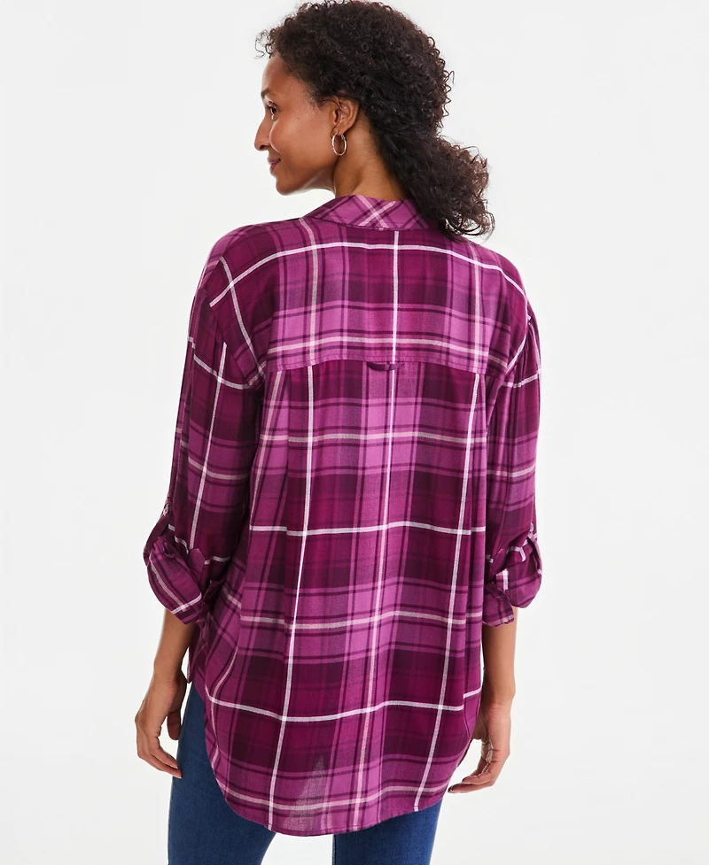 Style & Co Women's Plaid Roll-Tab Button-Front Shirt, Macy's Exclusive