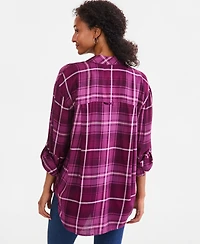 Style & Co Women's Plaid Roll-Tab Button-Front Shirt, Macy's Exclusive