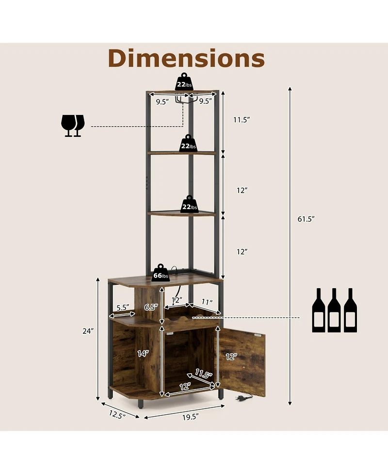 Slickblue 6-Tier Corner Bar Cabinet with Led Lights and Built-In Charging Station