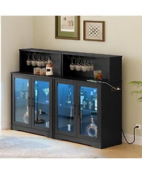 Slickblue Modern Bar Cabinet with Wine Glass Holder, Led Light and Power Outlet