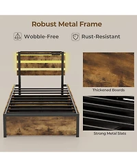 Gouun Bed Frame with Drawers Led Lights and Usb Ports