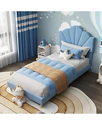homfan Soft Upholstered Platform Bed Frame for Kids and Teens, Adjustable Headboard, Sturdy Wood Slat Metal Support