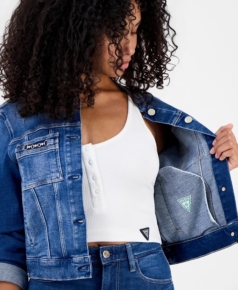 Guess Women's Ivy Chain-Trim Denim Jacket
