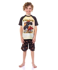 Monster Jam Boys' 4-20 El Toro Loco Crazy Bull Truck Kids 2PC Pajama Set Raglan Short Sleeve Shirt Shorts