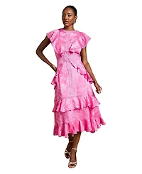 Coast Women's Satin Ruffle Jacquard Midi Dress