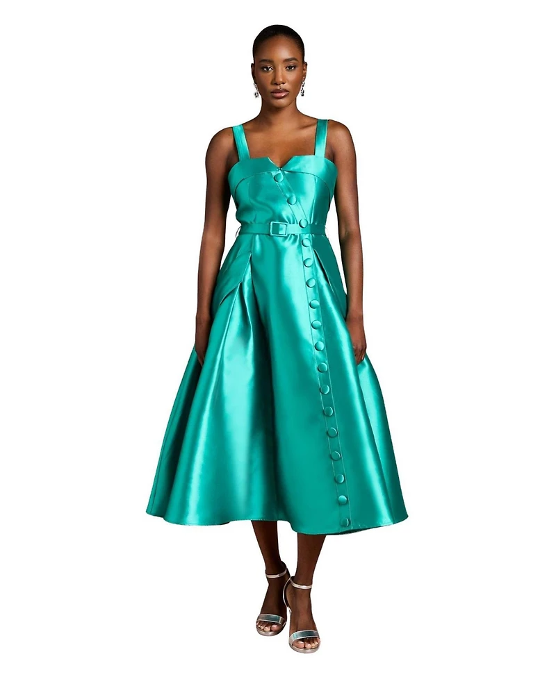 Coast Women's Button-Trim Belted Full Skirt Midi Dress