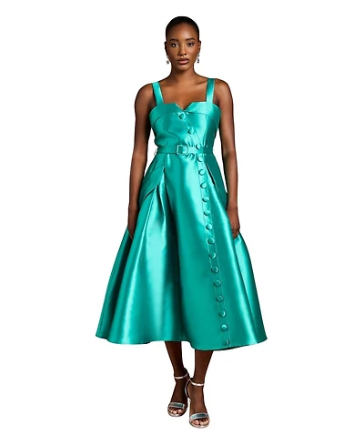 Coast Women's Button-Trim Belted Full Skirt Midi Dress