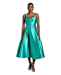 Coast Women's Button-Trim Belted Full Skirt Midi Dress
