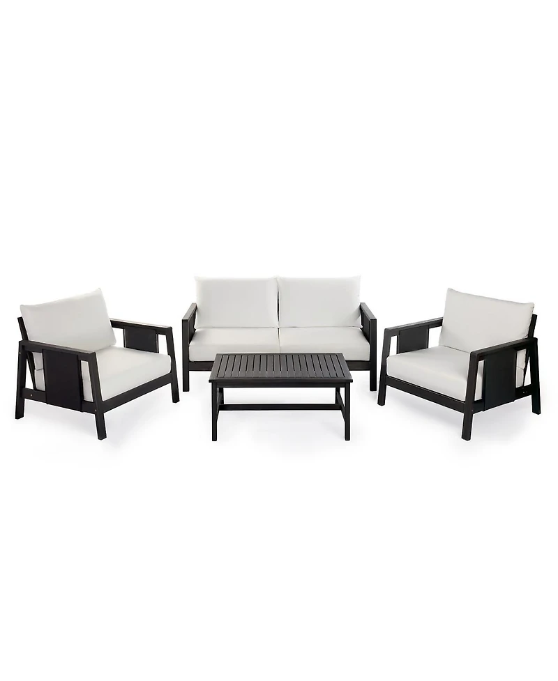 Asagikoiai Modern 4 Piece Outdoor Sofa Set Acacia Wood Patio Conversation