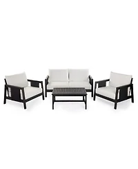 Asagikoiai Modern 4 Piece Outdoor Sofa Set Acacia Wood Patio Conversation