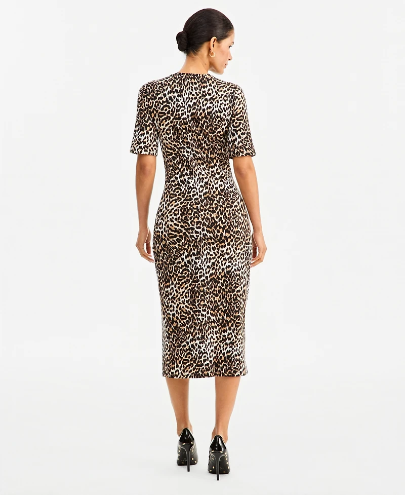 I.n.c. International Concepts Women's Leopard-Print Front Slit Short-Sleeve Midi Dress, Macy's Exclusive