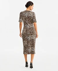 I.n.c. International Concepts Women's Leopard-Print Front Slit Short-Sleeve Midi Dress, Macy's Exclusive