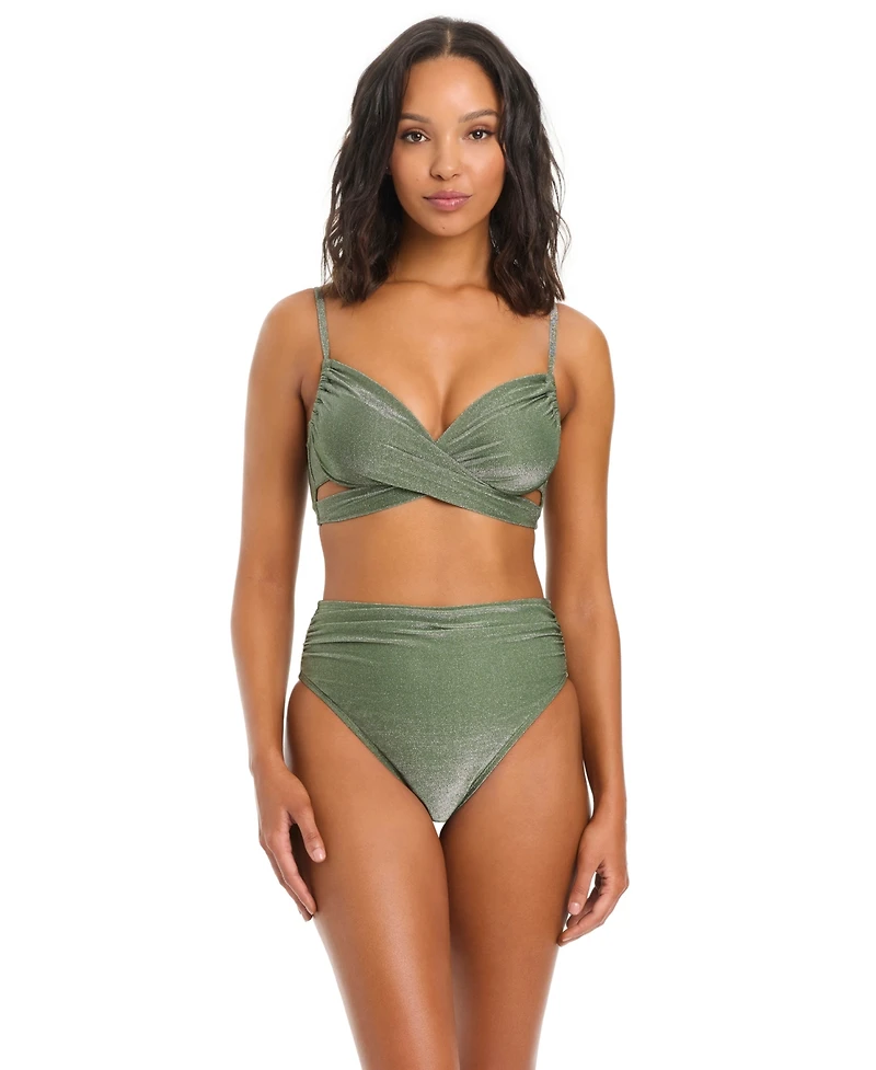 Bar Iii Women's Shimmer Core Solids Wrap Neck Underwire Bikini Top, Macy's Exclusive