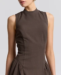 Avec Les Filles Women's Stretch Plaid Mock Neck Flounce Mini Dress
