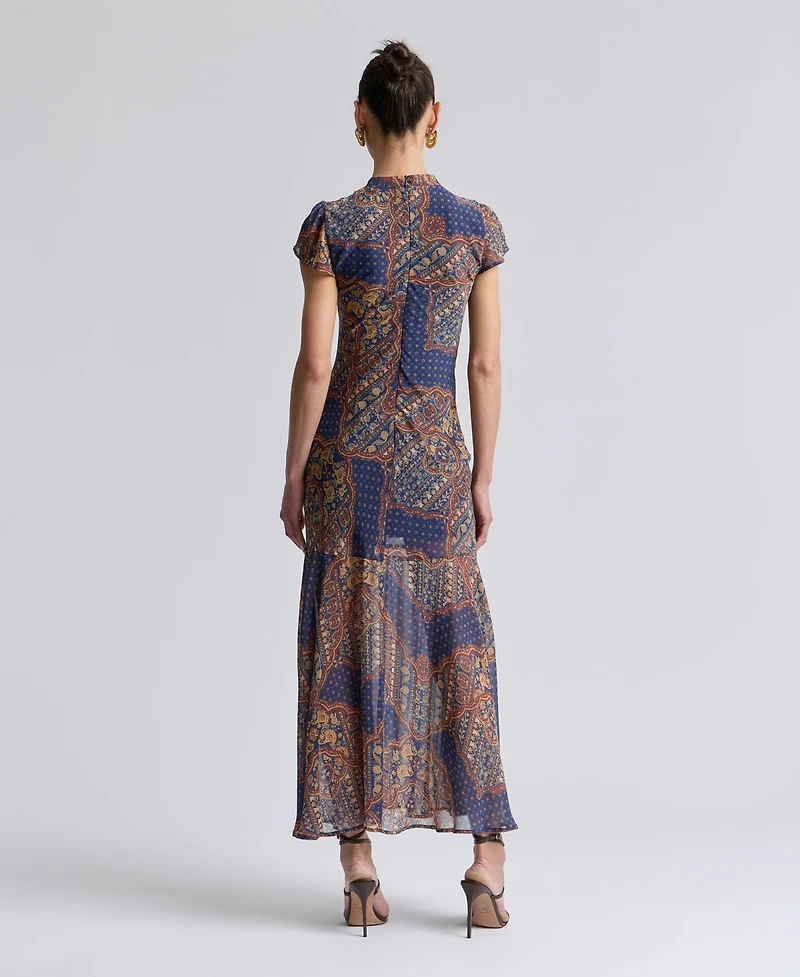 Avec Les Filles Women's Scoop Neck Tie Detail Godet Maxi Dress
