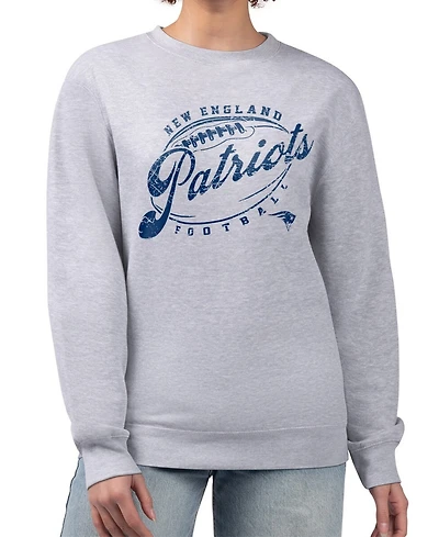 G-iii 4Her by Carl Banks Women's Gray New England Patriots Distressed Graphics Fleece Pullover Sweatshirt