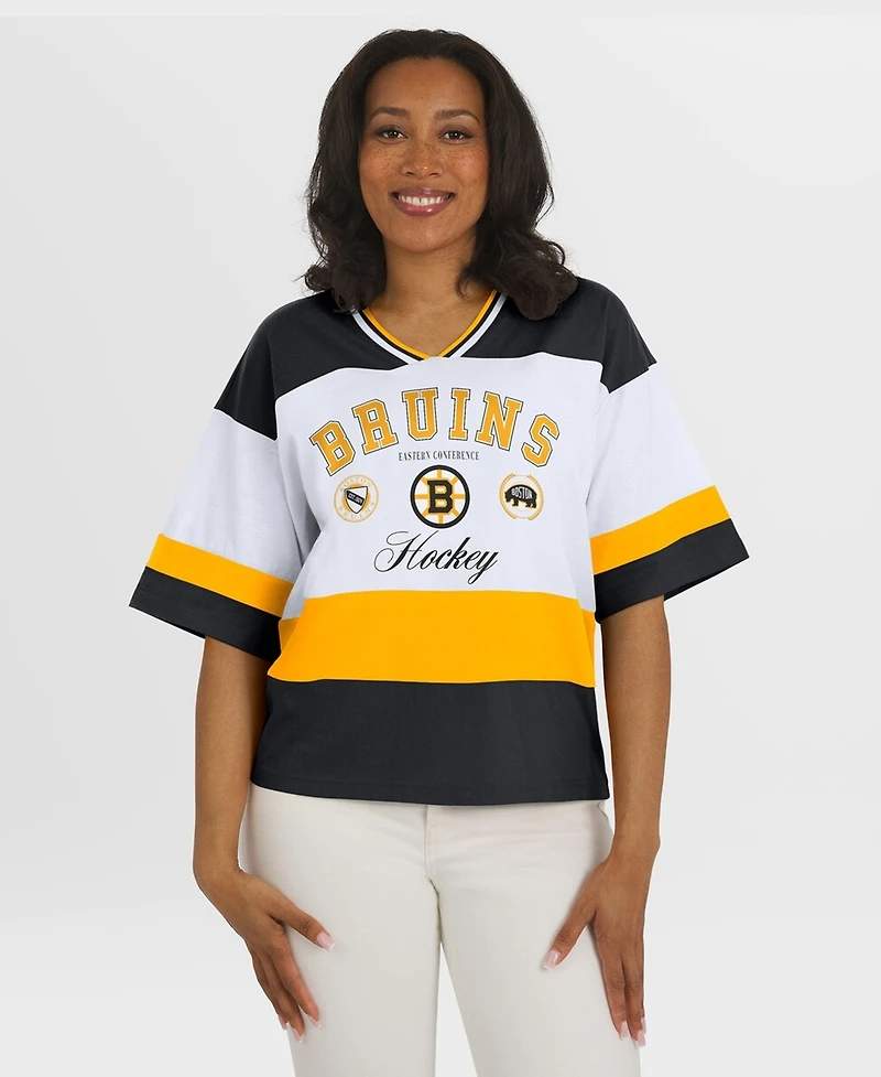 Wear by Erin Andrews Women's Black/White Boston Bruins Jersey Style T-Shirt