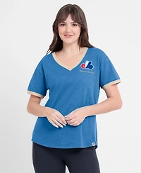 Fanatics Women's Blue Montreal Expos Cooperstown Collection Binge Worthy Stadium Slub V-Neck T-Shirt