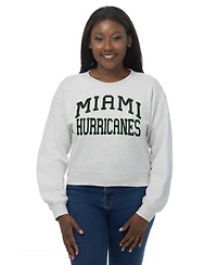 ZooZatz Women's Oatmeal Miami Hurricanes Chenille Cropped Sweatshirt