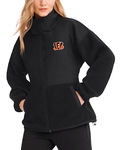 Dkny Sport Women's Black Cincinnati Bengals Drew Mixed Media Full-Zip Jacket