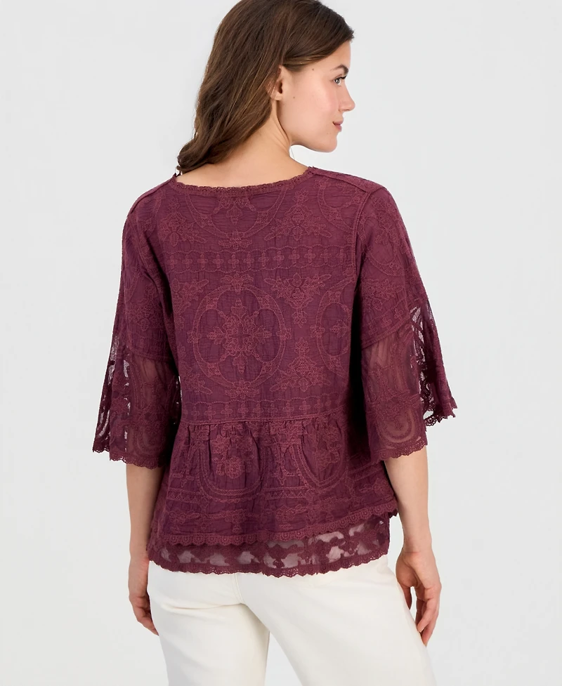 Democracy Petite Lace Double Bell Flounce Top