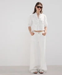 Mango Women's Embroidered Puff-Sleeve Blouse