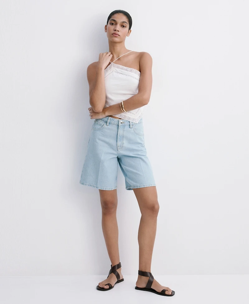 Mango Women's High-Waist Straight-Fit Denim Shorts