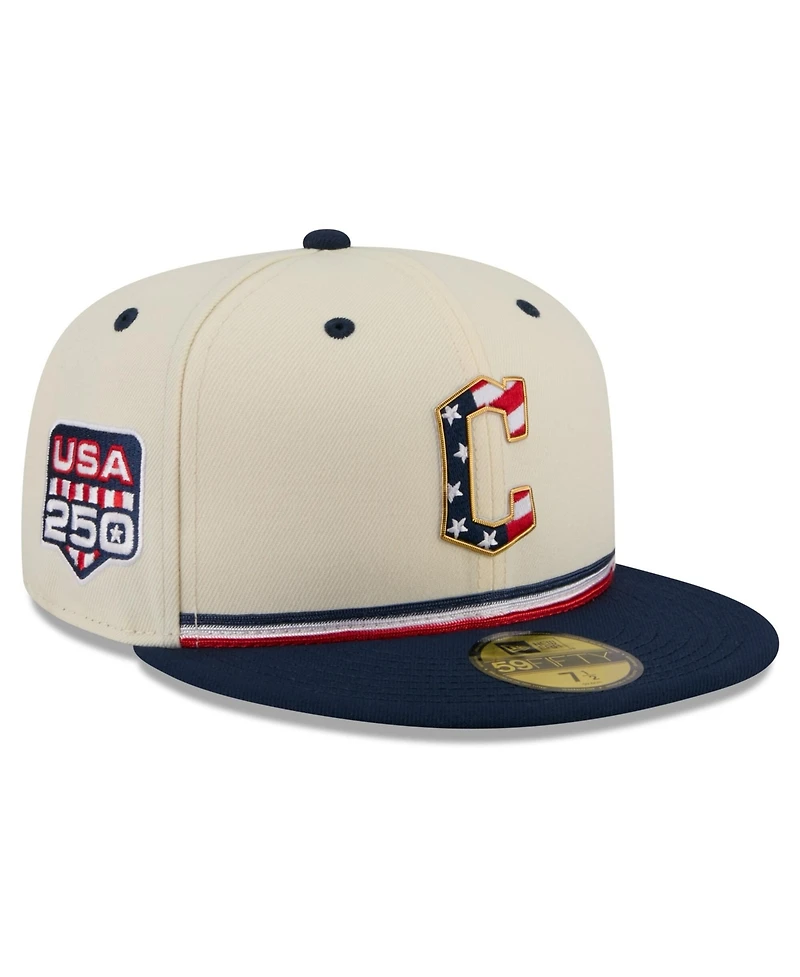New Era Men's Cream/Blue Cleveland Guardians Usa 250 Fourth of July 59FIFTY Fitted Hat