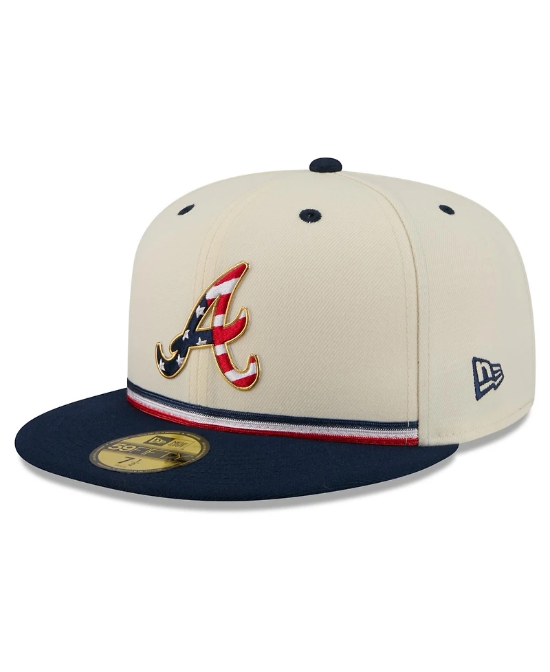 New Era Men's Cream/Blue Atlanta Braves Usa 250 Fourth of July 59FIFTY Fitted Hat