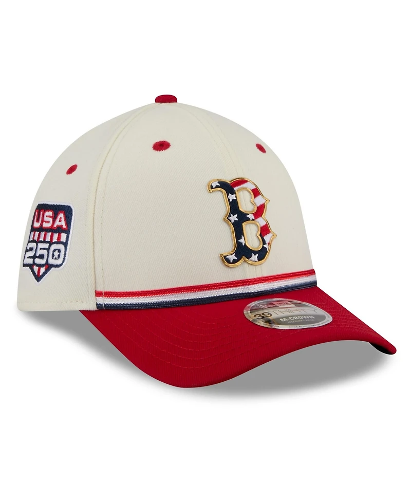 New Era Men's Cream/Red Boston Red Sox Usa 250 Fourth of July 39THIRTY M-Crown Flex Hat