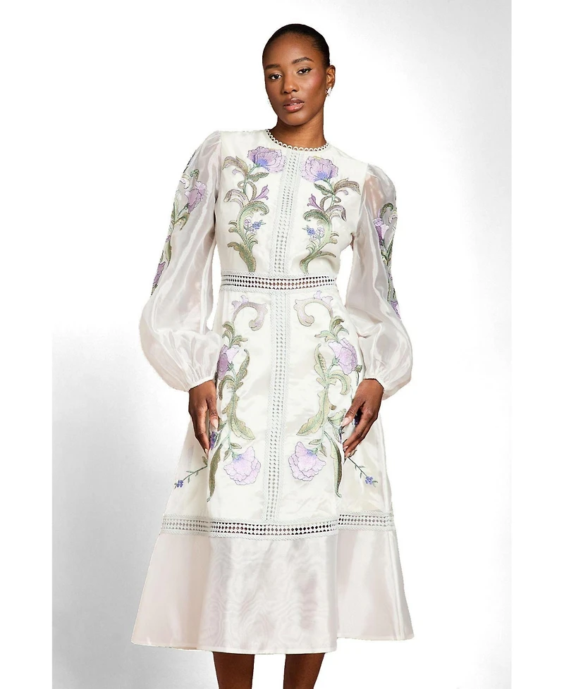 Coast Women's Embroidered Blouson Sleeve Midi Dress