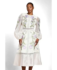 Coast Women's Embroidered Blouson Sleeve Midi Dress