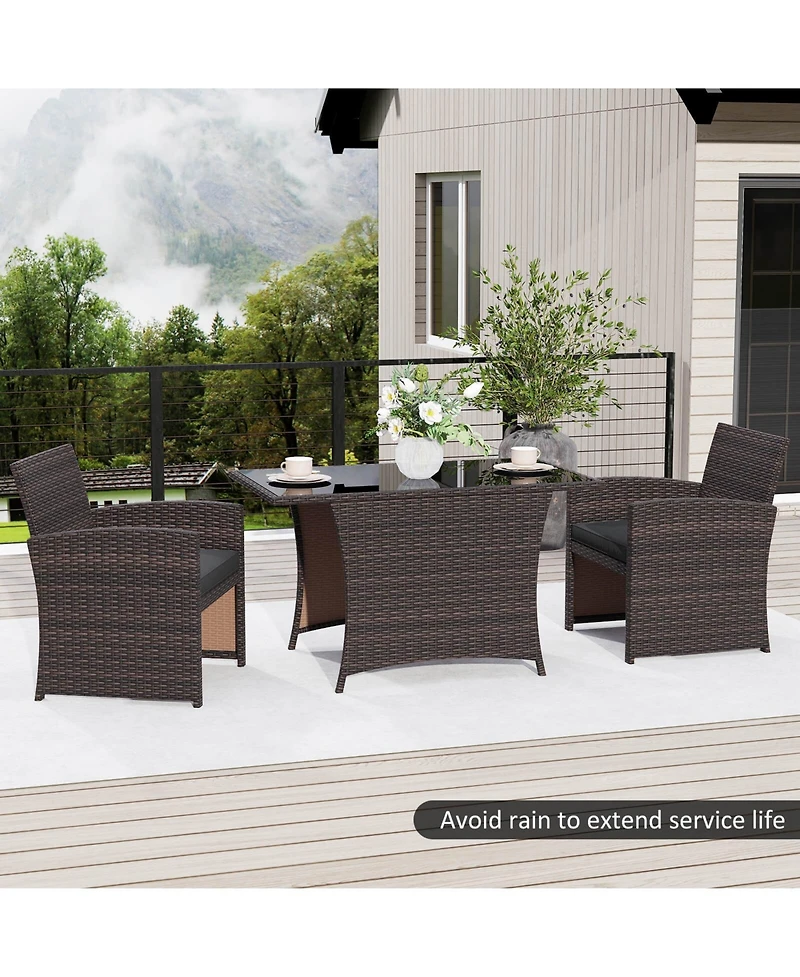Costway 3 Piece Wicker Bistro Set Balcony Furniture Set with Tempered Glass Dining Table