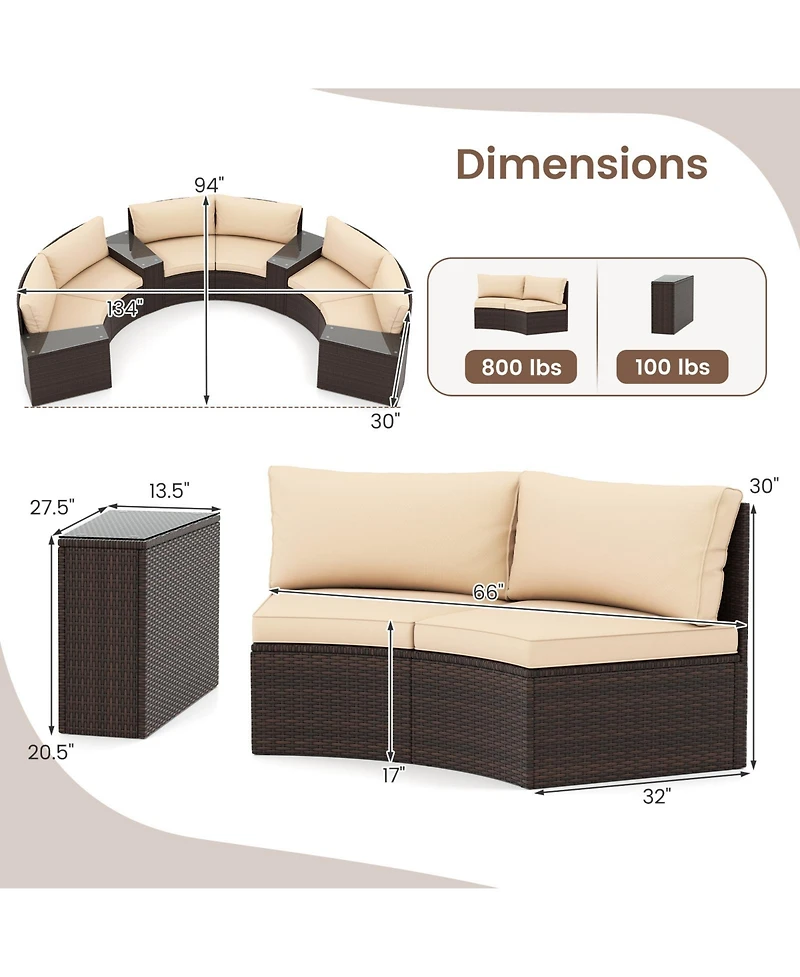 Costway 7 Piece Patio Furniture Set with Tempered Glass Top Side Tables Back and Seat Cushions