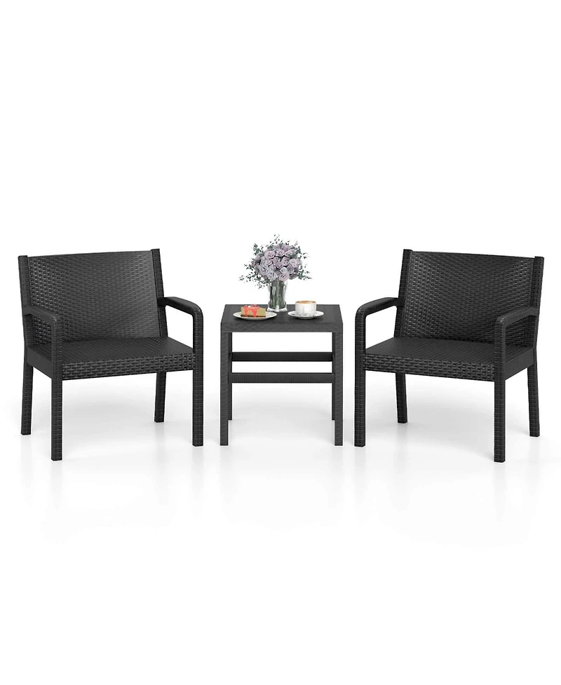 Costway 3 Piece Patio Furniture Set with 2 Modern Rattan Armchair and 25 Squire Side Table