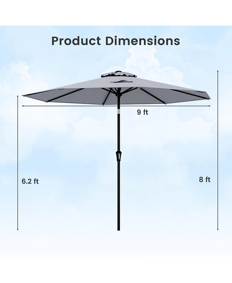 Costway Patio Umbrella with Push Button Tilt, Crank Handle, 8 Sturdy Ribs for Patio, Garden