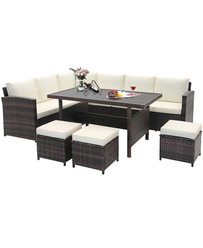 Costway 7 Piece Patio Furniture Set Rattan Sectional Conversation Sofa Coffee Table Porch