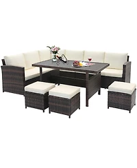 Costway 7 Piece Patio Furniture Set Rattan Sectional Conversation Sofa Coffee Table Porch