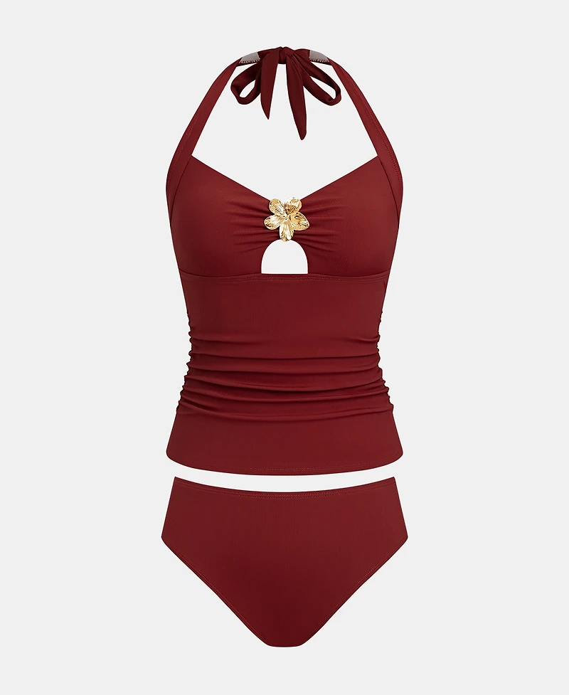 Cupshe Women's Tankini Set Ruched with Floral Accent