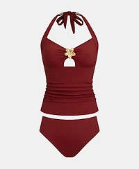 Cupshe Women's Tankini Set Ruched with Floral Accent