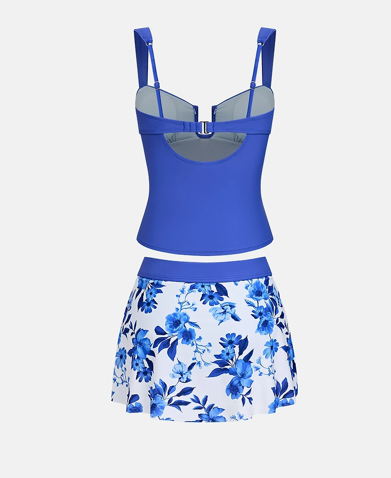 Cupshe Women's V-Neck Tankini Set with Swim Skirt