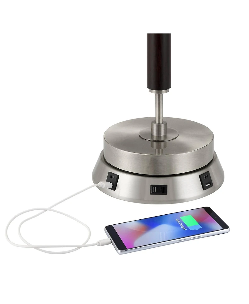 360 Lighting Modern Table Lamp with Usb and Ac Power Outlet Workstation Charging Base 24.5" High Brushed Nickel Droplet Living Room Desk Bedroom