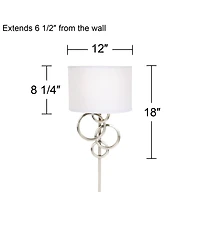 Possini Euro Design Circles Modern Wall Light Sconces Set of 2 Smart Sockets Brushed Nickel Plug-In 12" Fixture Off-White Shades Bedroom