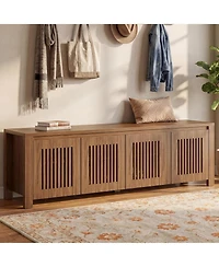 Tribesigns 55"Shoe Storage Bench,2-Tier Mid-Century Modern Entryway Bench with Slatted Doors for Living Room,Entryway,Bedroom,Foyer,Entrance,Walnut