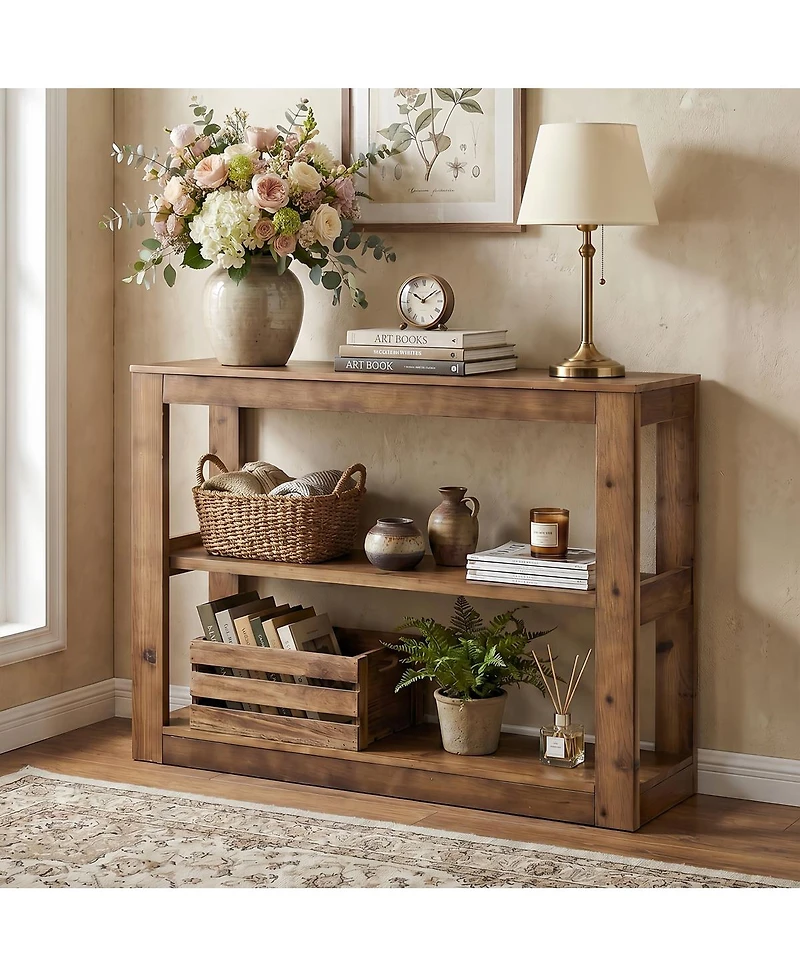 Tribesigns 41.33" Solid Wood Console Table with 3-Tier Open Shelves, Modern Farmhouse Rustic Entryway Sofa Table