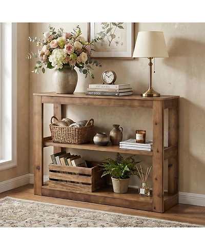 Tribesigns 41.33" Solid Wood Console Table with 3-Tier Open Shelves, Modern Farmhouse Rustic Entryway Sofa Table