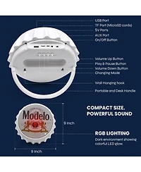 Modelo Bluetooth Bottle Cap Speaker with Led Lights, Fm Radio, Kickstand, and Wall Mount